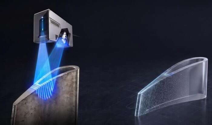 3D scanner capturing a metal part before repair